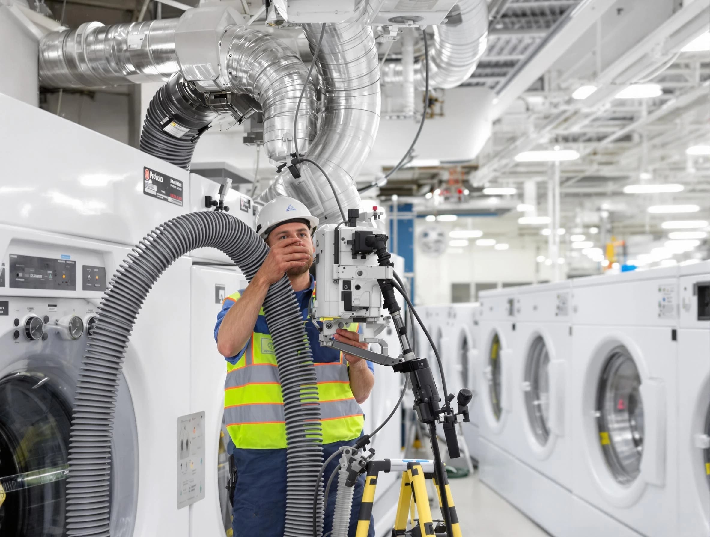 Edgewater Dryer Vent Cleaning team performing commercial-grade dryer vent cleaning at a business facility in Edgewater