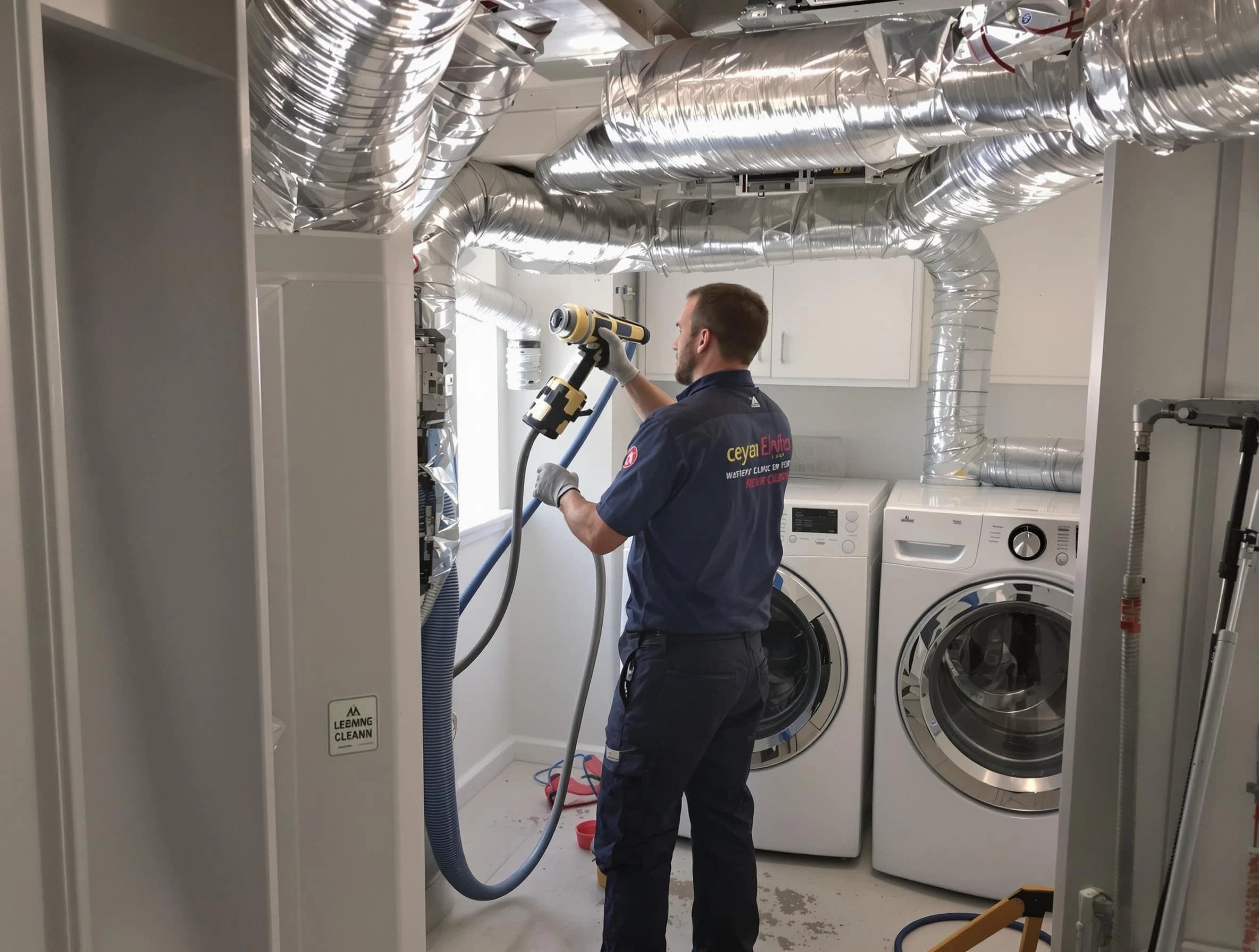 Edgewater Dryer Vent Cleaning specialist using advanced equipment for thorough duct cleaning in Edgewater