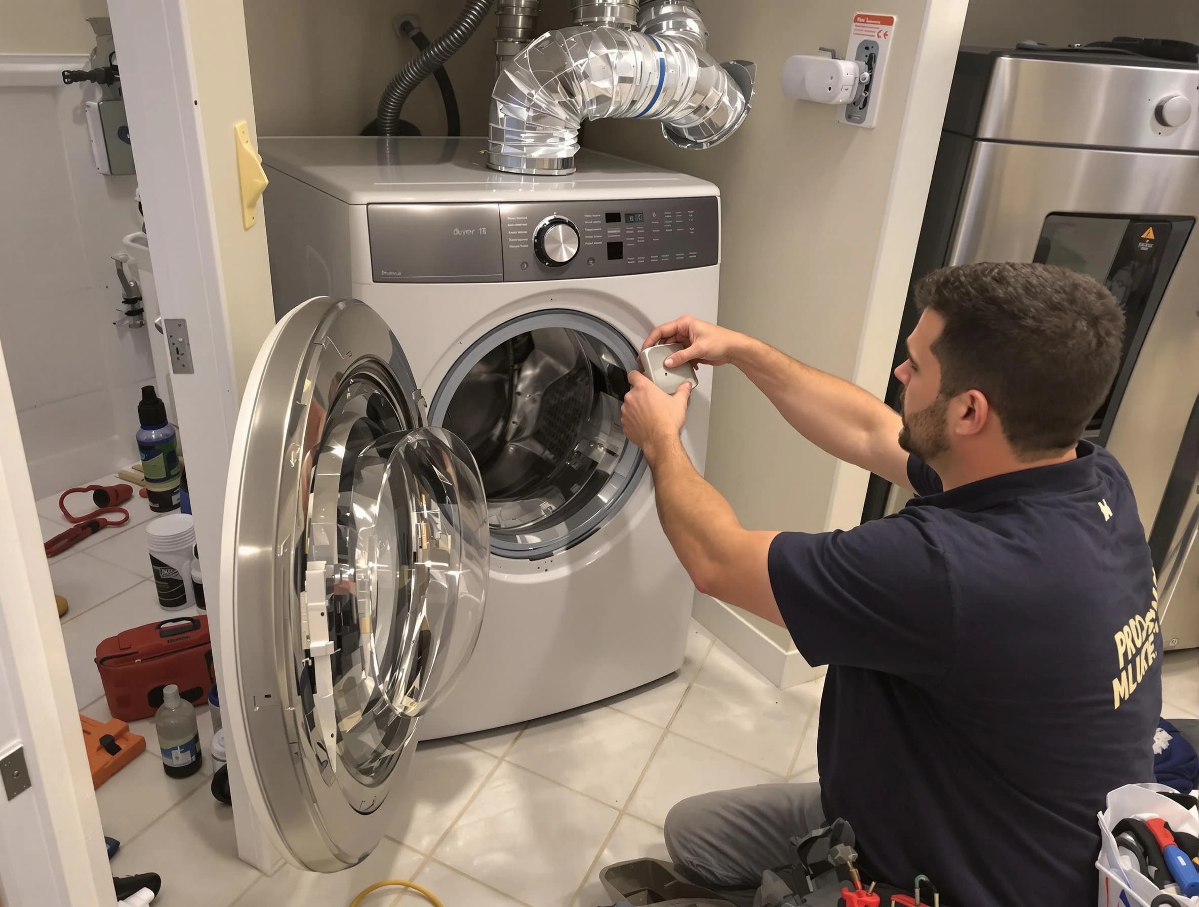 Edgewater Dryer Vent Cleaning technician performing precise dryer vent hose installation in Edgewater