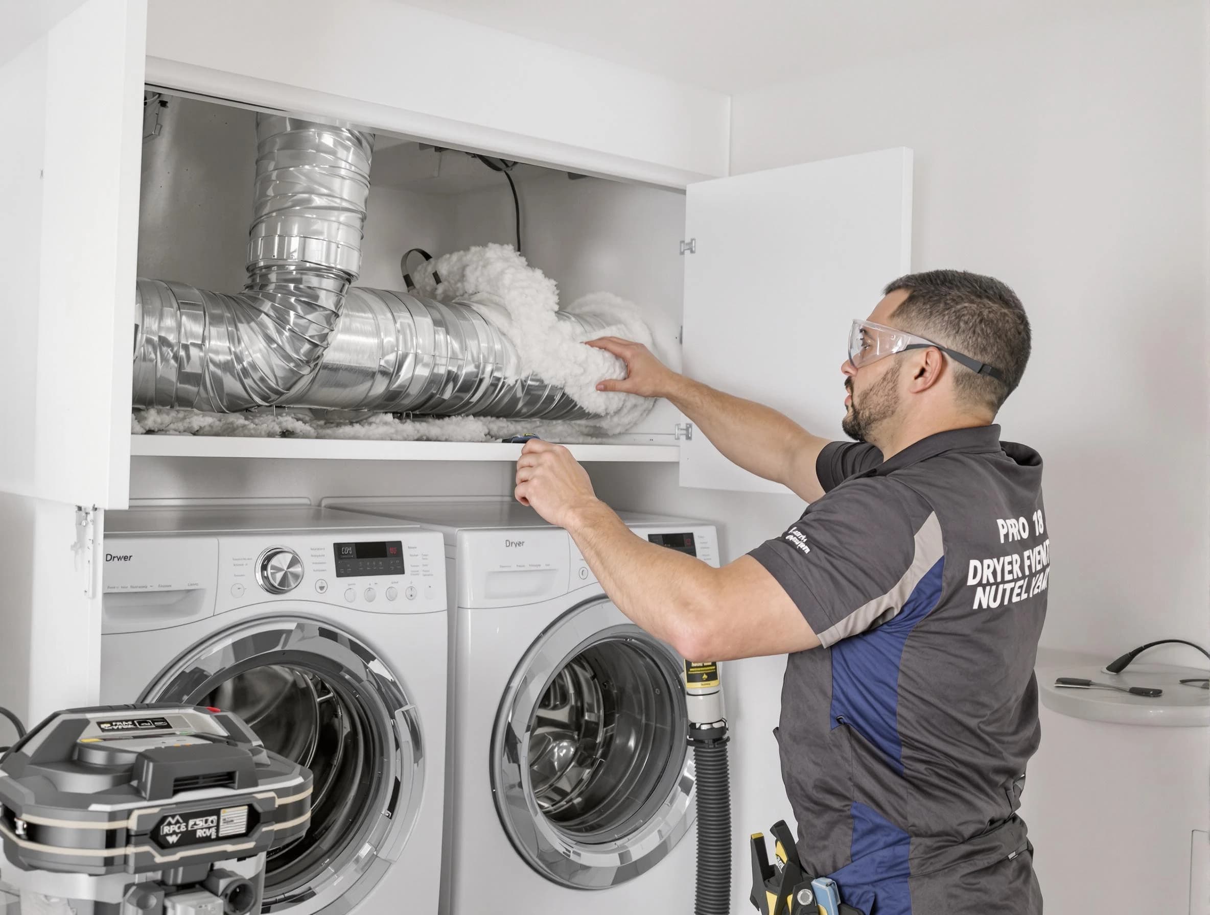 Edgewater Dryer Vent Cleaning certified technician performing specialized gas dryer vent cleaning in Edgewater