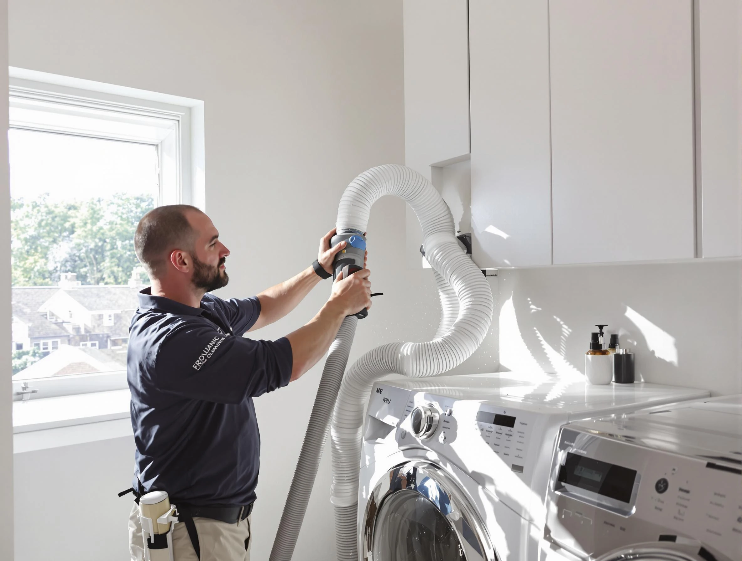 Certified Edgewater Dryer Vent Cleaning technician performing dryer vent cleaning in Edgewater